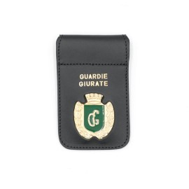 PORTE-PLAQUE EN CUIR AVEC FRISE D'AGENTS DE SÉCURITÉ VERTS