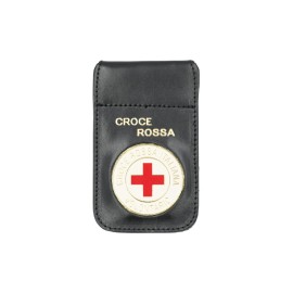 LEATHER PLAQUE HOLDER WITH RED CROSS FRIEZE